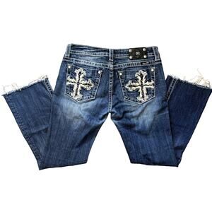 Miss Me leather cross bootcut jean 31